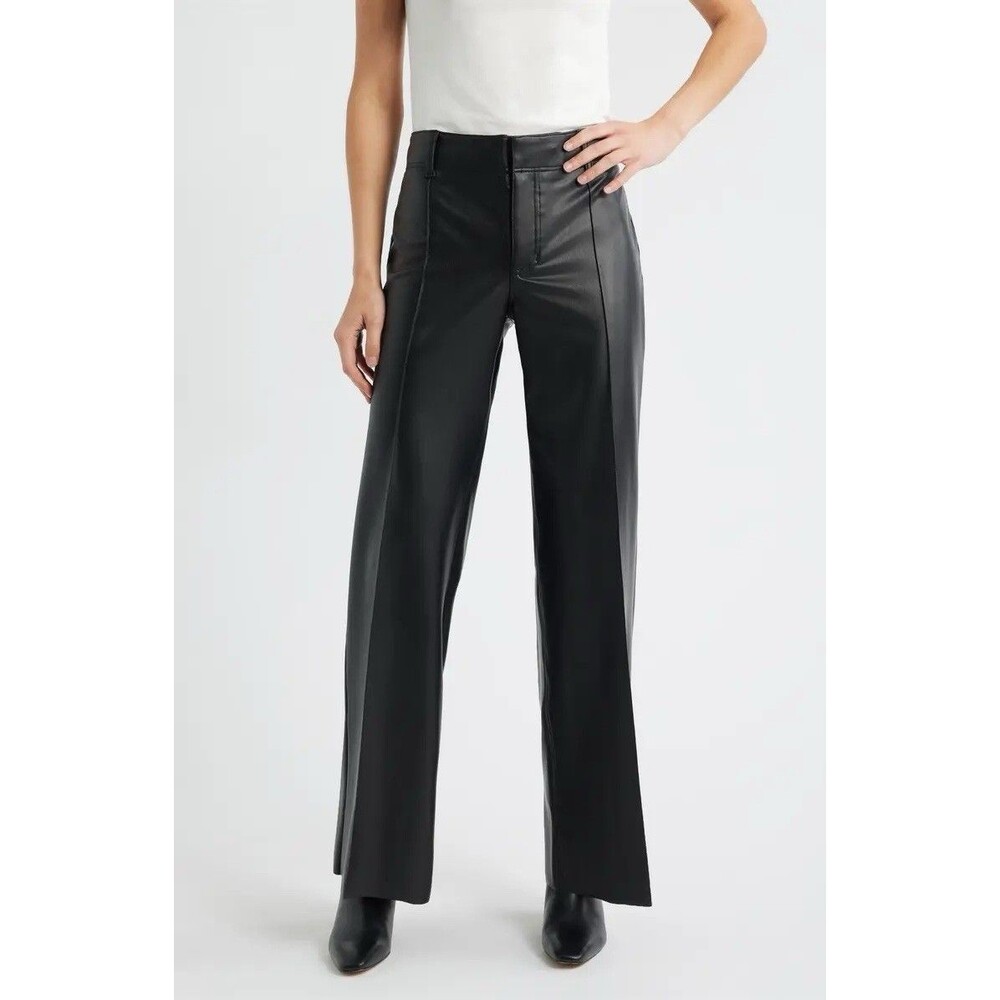City Blues Black Pintuck Faux Leather Wide Leg Pants NWT